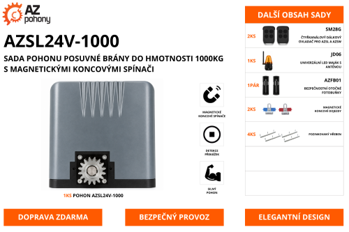 AZSL24V-1000 - sada pohonu posuvné brány do hmotnosti 1000kg s magnetickými koncovými spínači